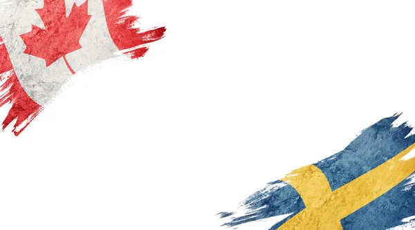Flaggen von Kanada und Schweden auf weißem Hintergrund — Stockfoto